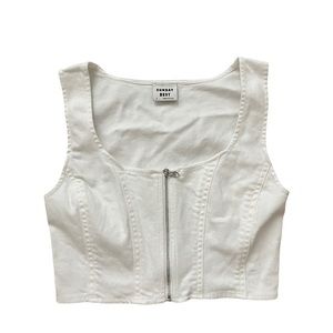 White Aritzia Zipped Cropped Corset